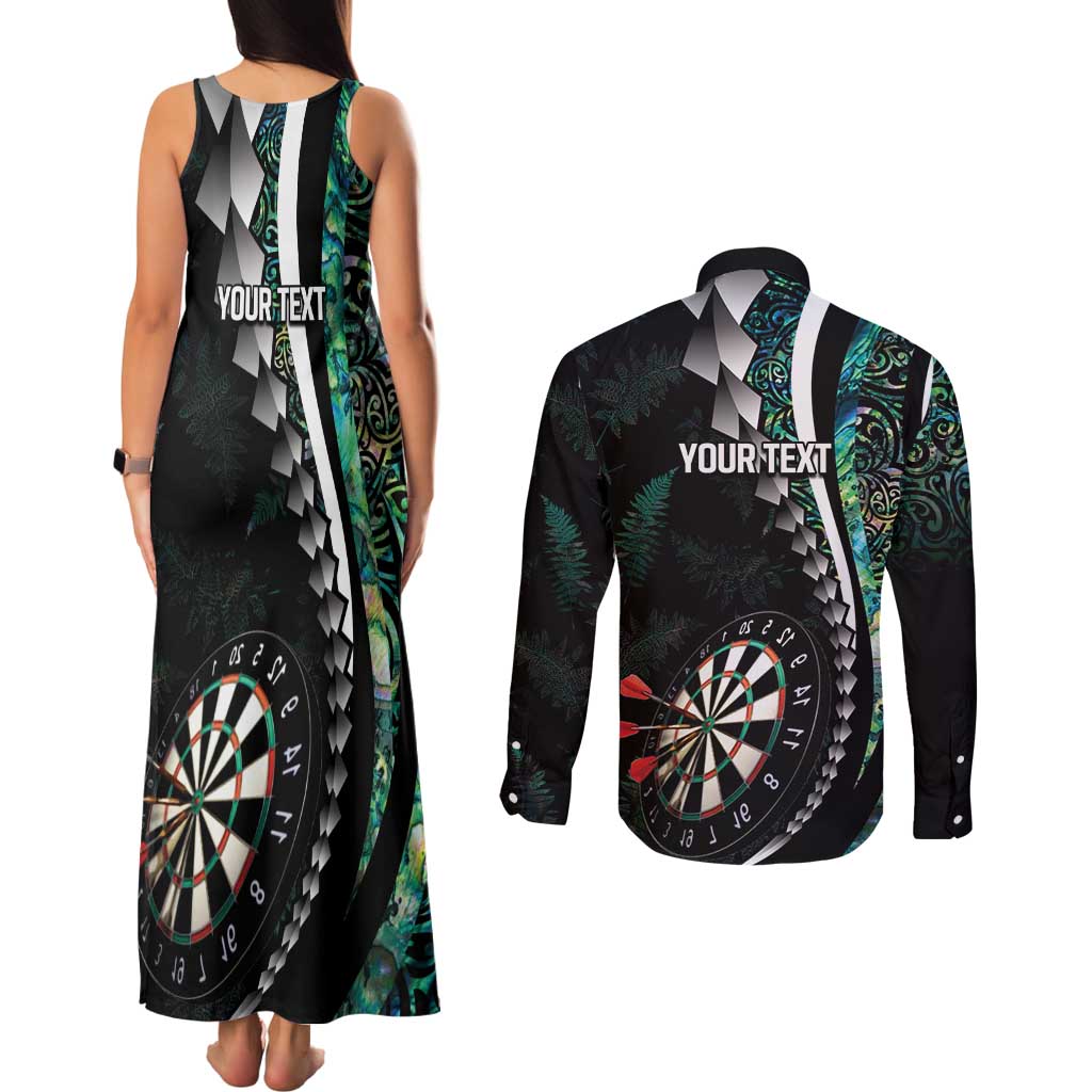 Personalized New Zealand Darts Couples Matching Tank Maxi Dress and Long Sleeve Button Shirt Paua Shell Koiri - Manaia LT7 - Polynesian Pride
