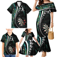 Personalized New Zealand Darts Family Matching Mermaid Dress and Hawaiian Shirt Paua Shell Koiri - Manaia LT7 - Polynesian Pride