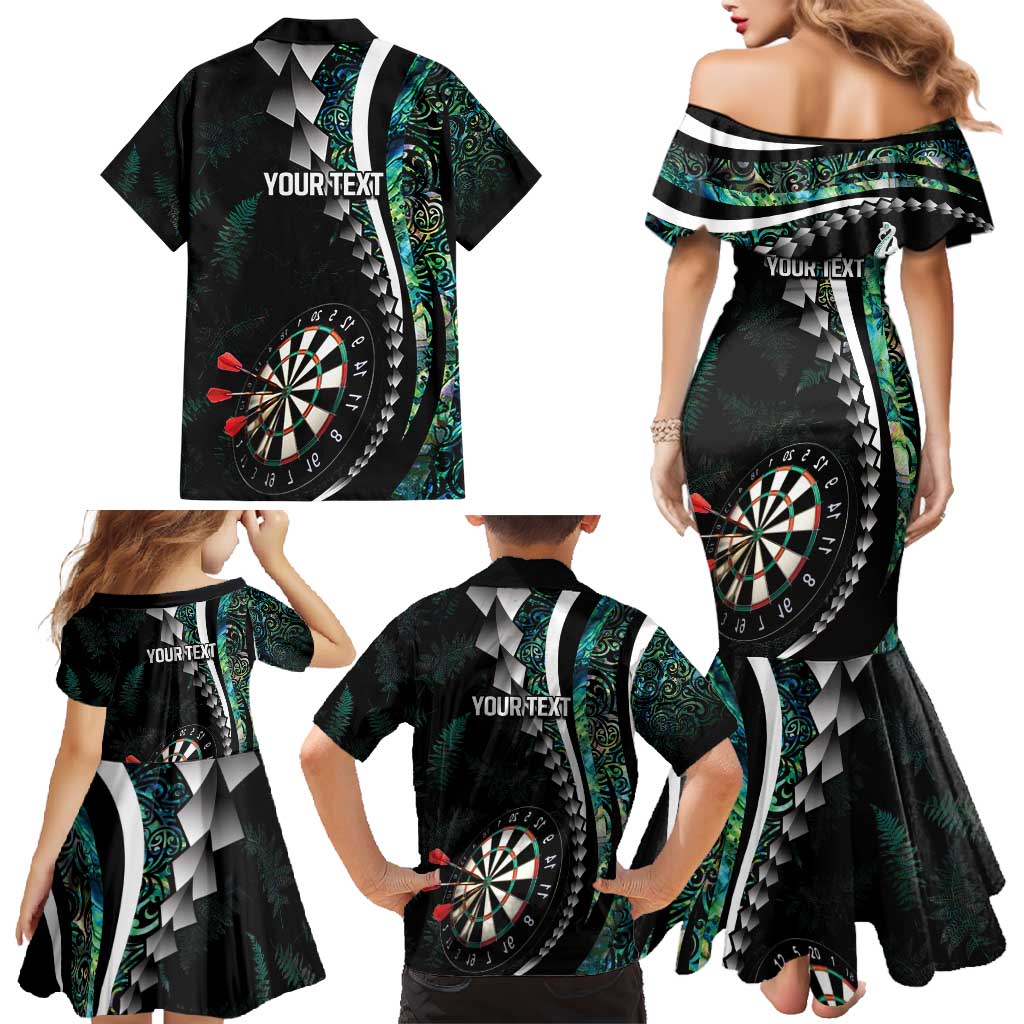 Personalized New Zealand Darts Family Matching Mermaid Dress and Hawaiian Shirt Paua Shell Koiri - Manaia LT7 - Polynesian Pride