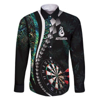 Personalized New Zealand Darts Family Matching Off The Shoulder Long Sleeve Dress and Hawaiian Shirt Paua Shell Koiri - Manaia LT7 Dad's Shirt - Long Sleeve Green - Polynesian Pride