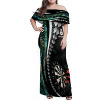Personalized New Zealand Darts Family Matching Off Shoulder Maxi Dress and Hawaiian Shirt Paua Shell Koiri - Manaia LT7 Mom's Dress Green - Polynesian Pride