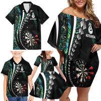 Personalized New Zealand Darts Family Matching Off Shoulder Short Dress and Hawaiian Shirt Paua Shell Koiri - Manaia LT7 - Polynesian Pride