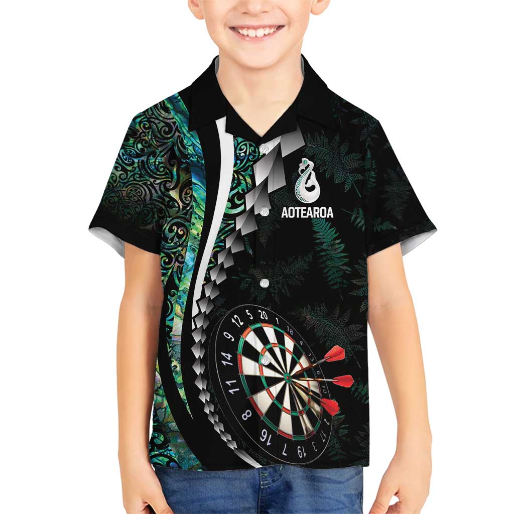 Personalized New Zealand Darts Family Matching Off Shoulder Short Dress and Hawaiian Shirt Paua Shell Koiri - Manaia LT7 Son's Shirt Green - Polynesian Pride