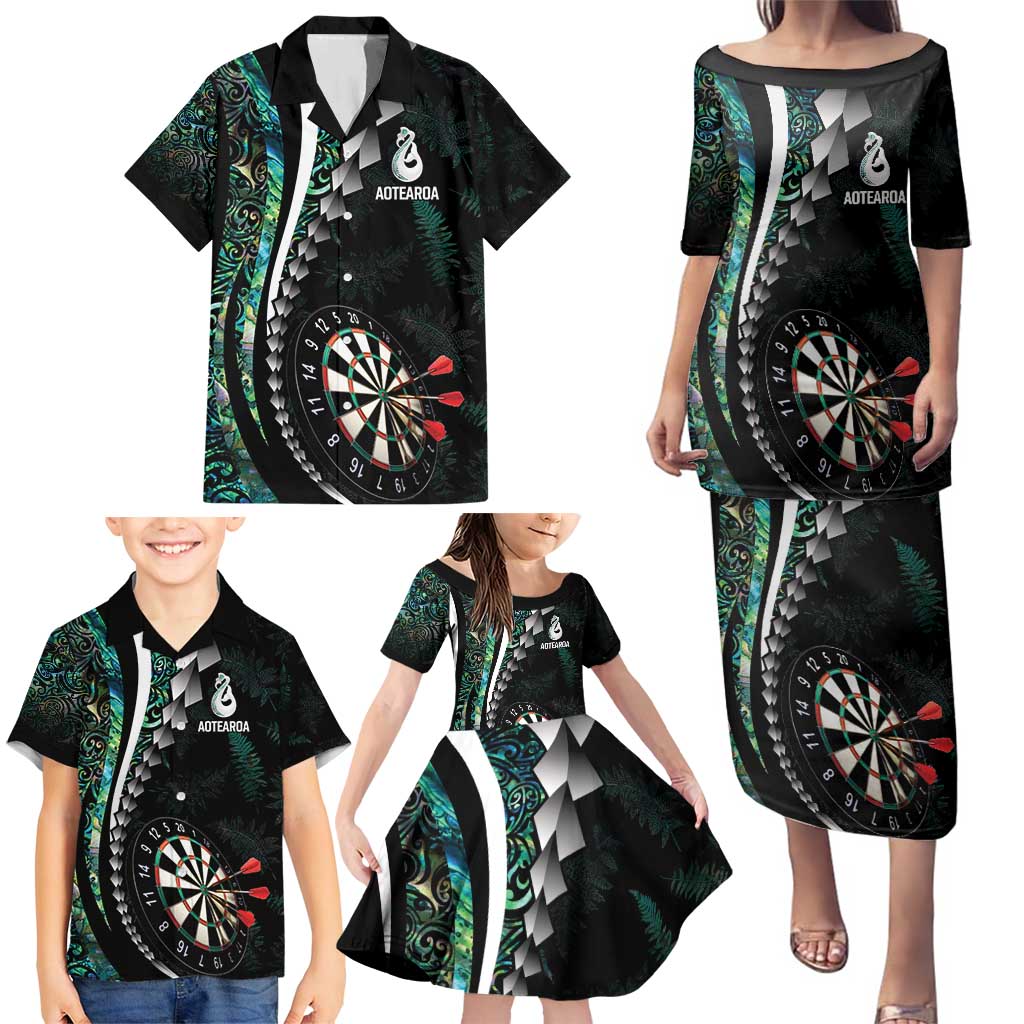 Personalized New Zealand Darts Family Matching Puletasi and Hawaiian Shirt Paua Shell Koiri - Manaia LT7 - Polynesian Pride