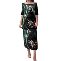 Personalized New Zealand Darts Family Matching Puletasi and Hawaiian Shirt Paua Shell Koiri - Manaia LT7 Mom's Dress Green - Polynesian Pride