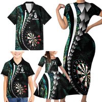 Personalized New Zealand Darts Family Matching Short Sleeve Bodycon Dress and Hawaiian Shirt Paua Shell Koiri - Manaia LT7 - Polynesian Pride
