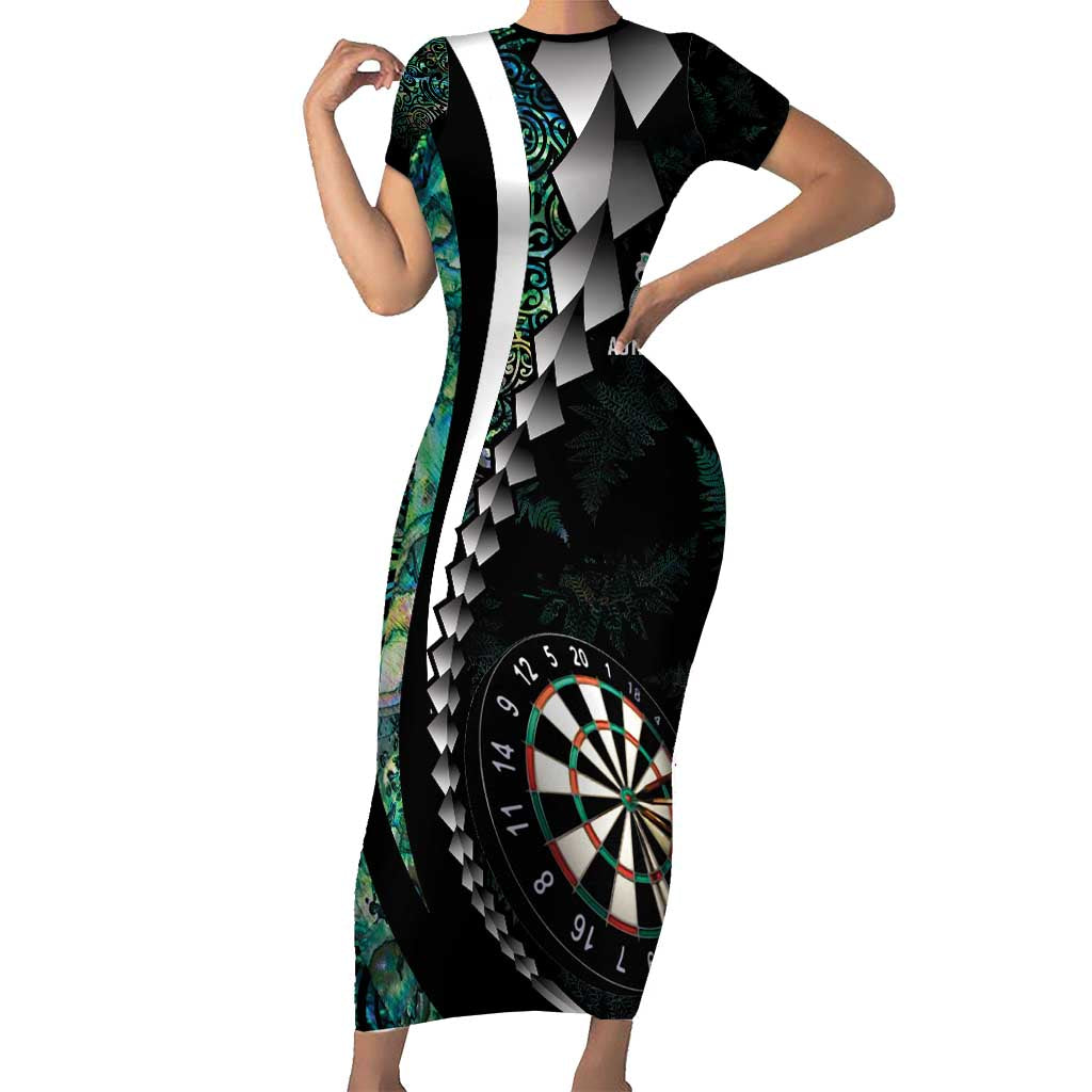 Personalized New Zealand Darts Family Matching Short Sleeve Bodycon Dress and Hawaiian Shirt Paua Shell Koiri - Manaia LT7 Mom's Dress Green - Polynesian Pride