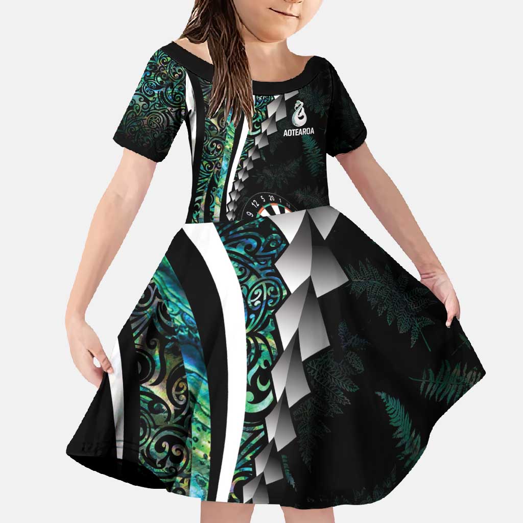 Personalized New Zealand Darts Family Matching Summer Maxi Dress and Hawaiian Shirt Paua Shell Koiri - Manaia LT7 Daughter's Dress Green - Polynesian Pride