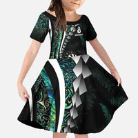 Personalized New Zealand Darts Family Matching Summer Maxi Dress and Hawaiian Shirt Paua Shell Koiri - Manaia LT7 Daughter's Dress Green - Polynesian Pride