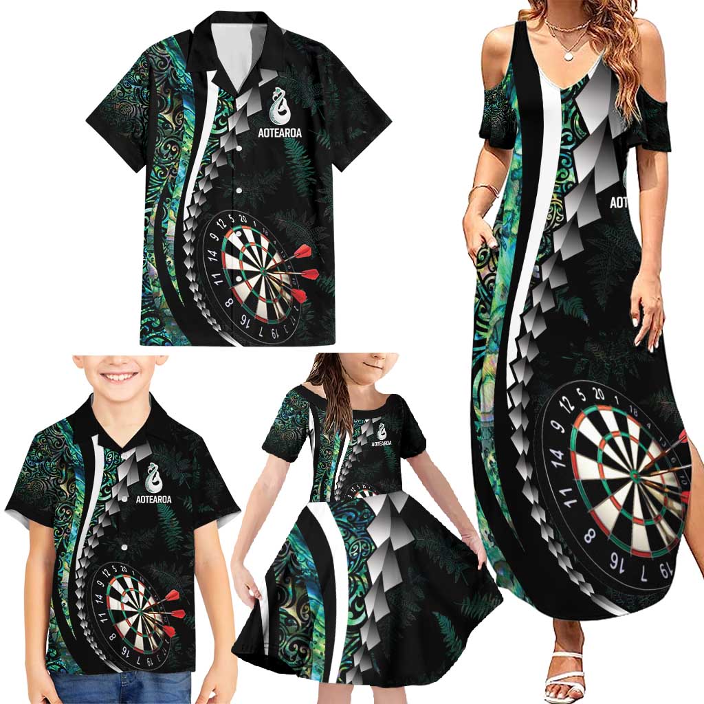Personalized New Zealand Darts Family Matching Summer Maxi Dress and Hawaiian Shirt Paua Shell Koiri - Manaia LT7 - Polynesian Pride