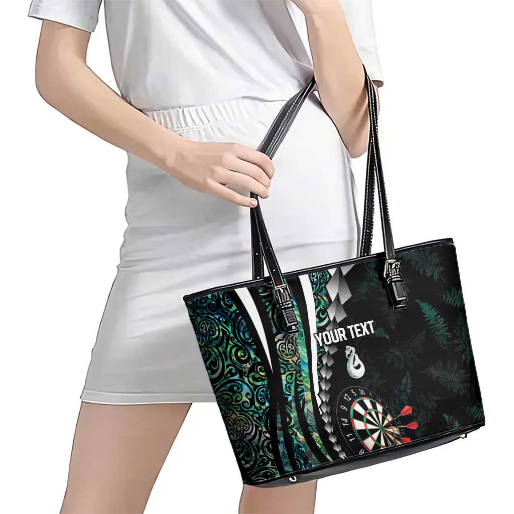 Personalized New Zealand Darts Leather Tote Bag Paua Shell Koiri - Manaia