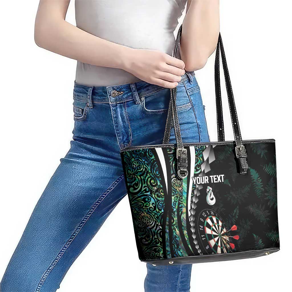 Personalized New Zealand Darts Leather Tote Bag Paua Shell Koiri - Manaia