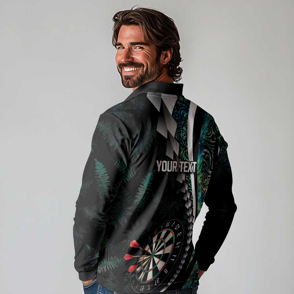 Personalized New Zealand Darts Long Sleeve Polo Shirt Paua Shell Koiri - Manaia