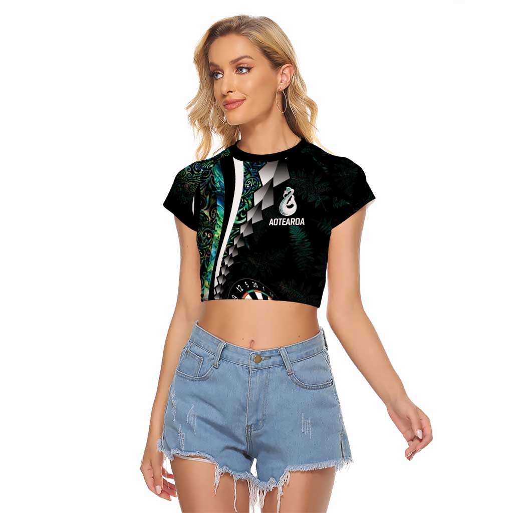 Personalized New Zealand Darts Raglan Cropped T Shirt Paua Shell Koiri - Manaia