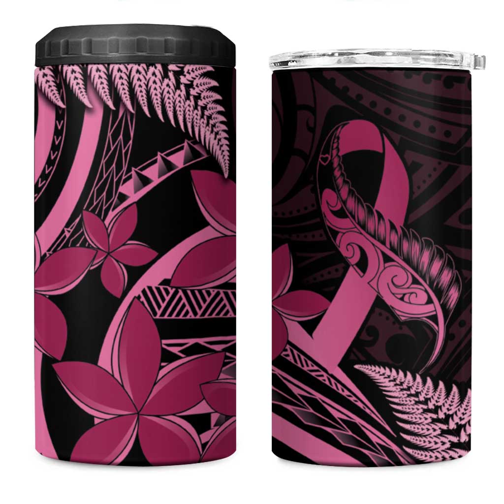 Aotearoa Maori 4 in 1 Can Cooler Tumbler Pink Fern Ribbons on Black LT7 One Size: 16 oz Black - Polynesian Pride