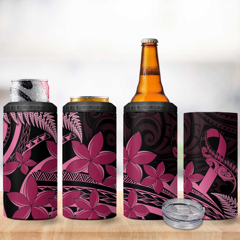 Aotearoa Maori 4 in 1 Can Cooler Tumbler Pink Fern Ribbons on Black LT7 - Polynesian Pride
