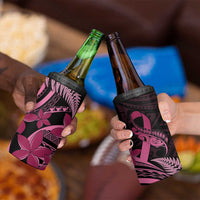 Aotearoa Maori 4 in 1 Can Cooler Tumbler Pink Fern Ribbons on Black LT7 - Polynesian Pride