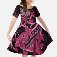 Aotearoa Maori Family Matching Mermaid Dress and Hawaiian Shirt Pink Fern Ribbons on Black LT7 Daughter's Dress Black - Polynesian Pride