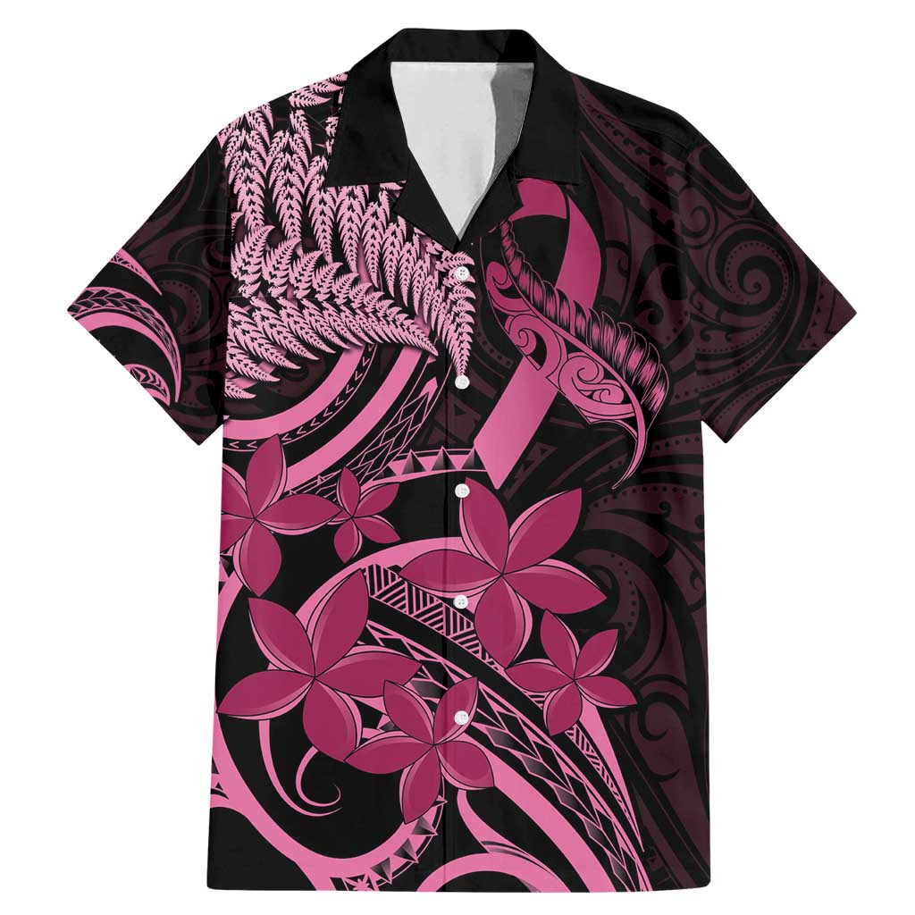 Aotearoa Maori Family Matching Mermaid Dress and Hawaiian Shirt Pink Fern Ribbons on Black LT7 Dad's Shirt - Short Sleeve Black - Polynesian Pride