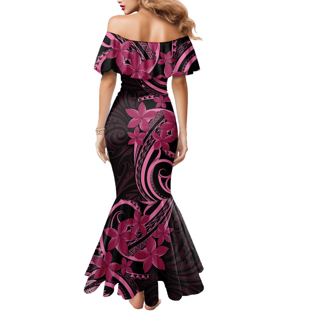 Aotearoa Maori Family Matching Mermaid Dress and Hawaiian Shirt Pink Fern Ribbons on Black LT7 - Polynesian Pride