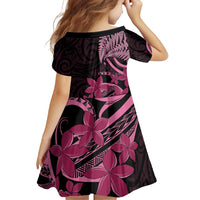 Aotearoa Maori Family Matching Off Shoulder Short Dress and Hawaiian Shirt Pink Fern Ribbons on Black LT7 - Polynesian Pride