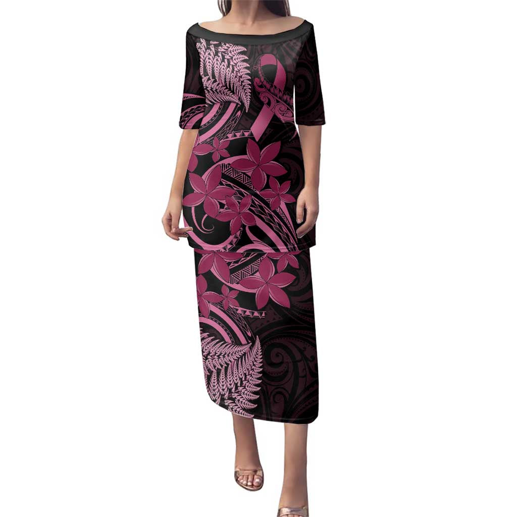 Aotearoa Maori Family Matching Puletasi and Hawaiian Shirt Pink Fern Ribbons on Black LT7 Mom's Dress Black - Polynesian Pride