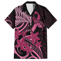 Aotearoa Maori Family Matching Short Sleeve Bodycon Dress and Hawaiian Shirt Pink Fern Ribbons on Black LT7 Dad's Shirt - Short Sleeve Black - Polynesian Pride