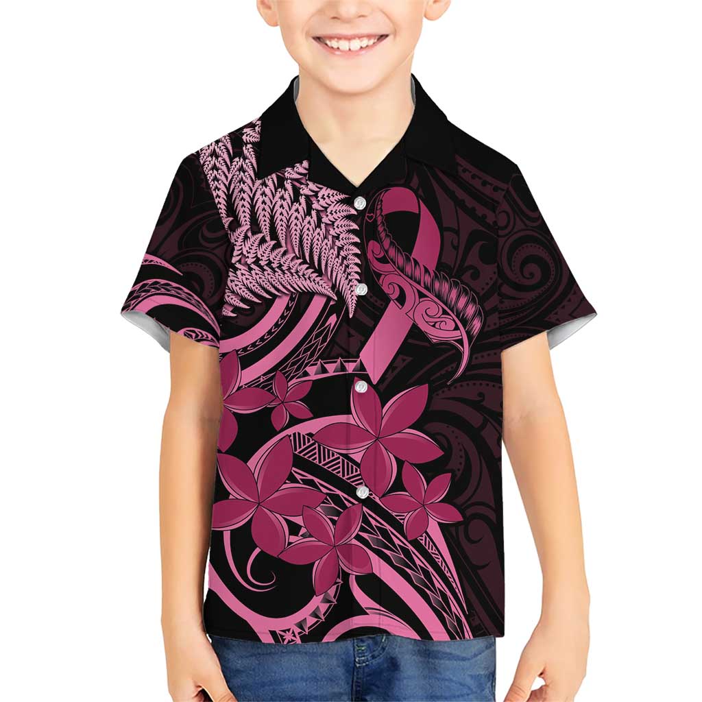 Aotearoa Maori Family Matching Short Sleeve Bodycon Dress and Hawaiian Shirt Pink Fern Ribbons on Black LT7 Son's Shirt Black - Polynesian Pride