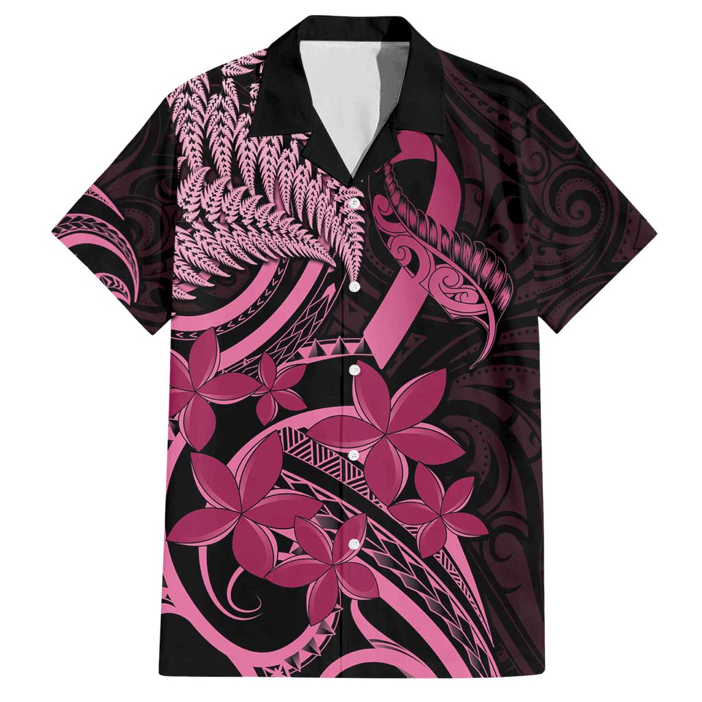 Aotearoa Maori Family Matching Summer Maxi Dress and Hawaiian Shirt Pink Fern Ribbons on Black LT7 Dad's Shirt - Short Sleeve Black - Polynesian Pride