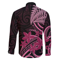 Aotearoa Maori Family Matching Tank Maxi Dress and Hawaiian Shirt Pink Fern Ribbons on Black LT7 - Polynesian Pride