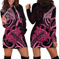 Aotearoa Maori Hoodie Dress Pink Fern Ribbons on Black LT7 - Polynesian Pride