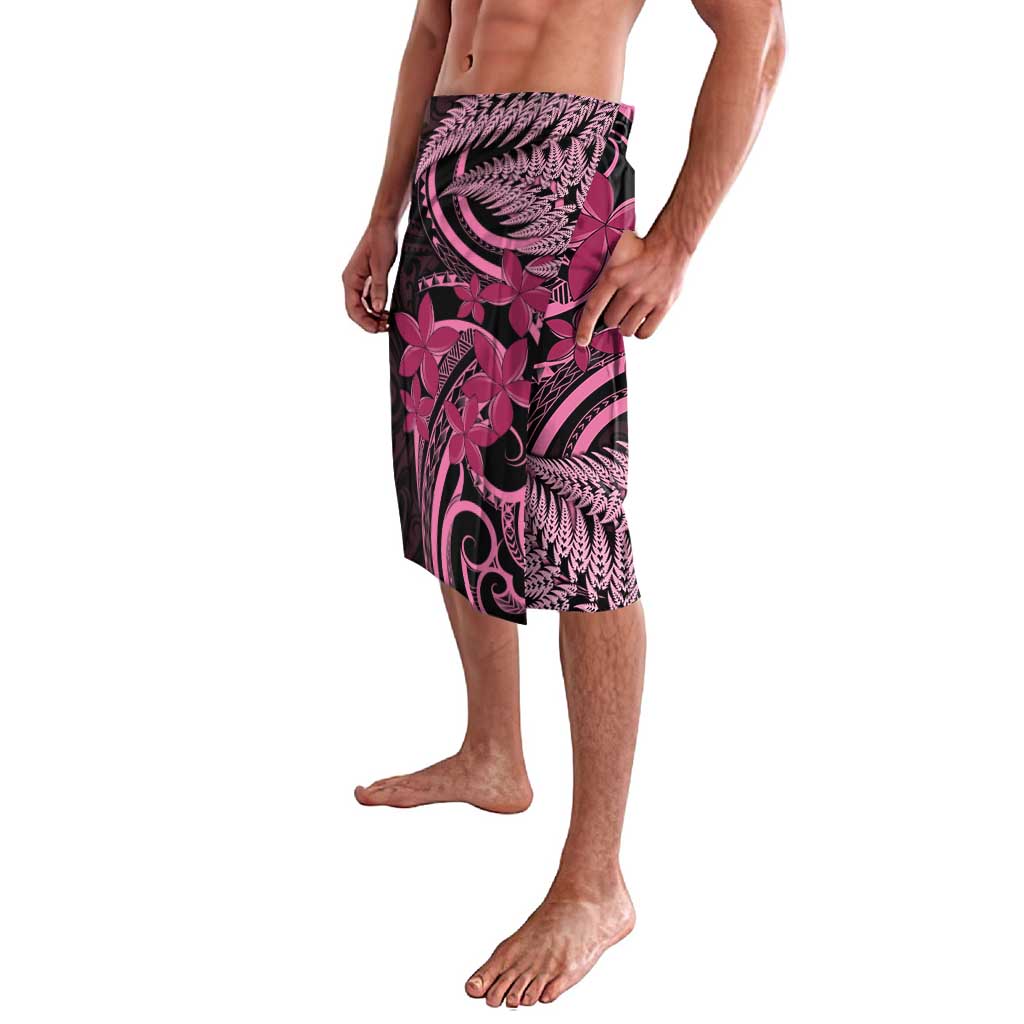 Aotearoa Maori Lavalava Pink Fern Ribbons on Black - Polynesian Pride