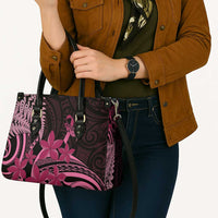 Aotearoa Maori Leather Bag Pink Fern Ribbons on Black - Polynesian Pride