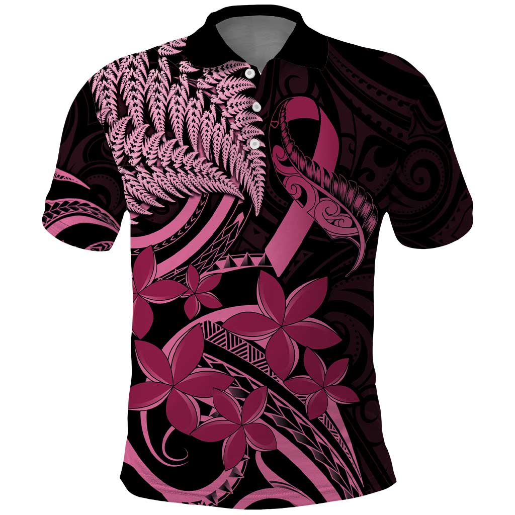 Aotearoa Maori Polo Shirt Pink Fern Ribbons on Black - Polynesian Pride