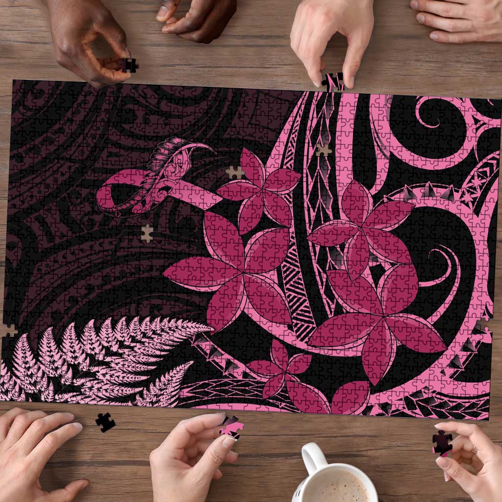 Aotearoa Maori Puzzle Pink Fern Ribbons on Black LT7 - Polynesian Pride