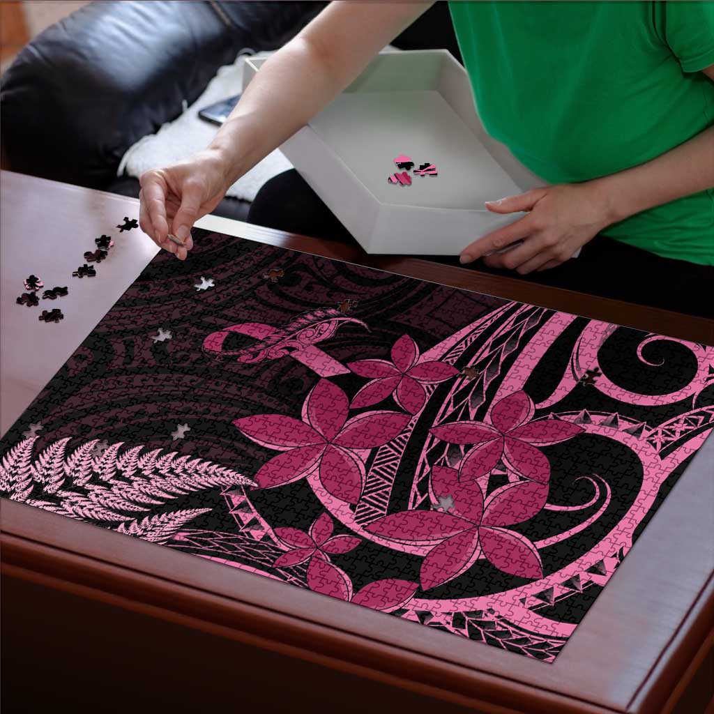 Aotearoa Maori Puzzle Pink Fern Ribbons on Black LT7 - Polynesian Pride