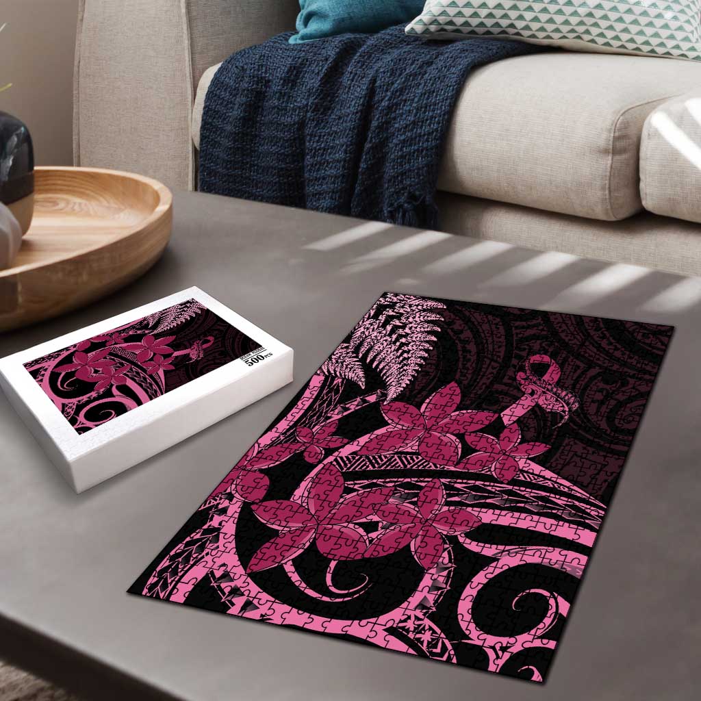 Aotearoa Maori Puzzle Pink Fern Ribbons on Black LT7 - Polynesian Pride