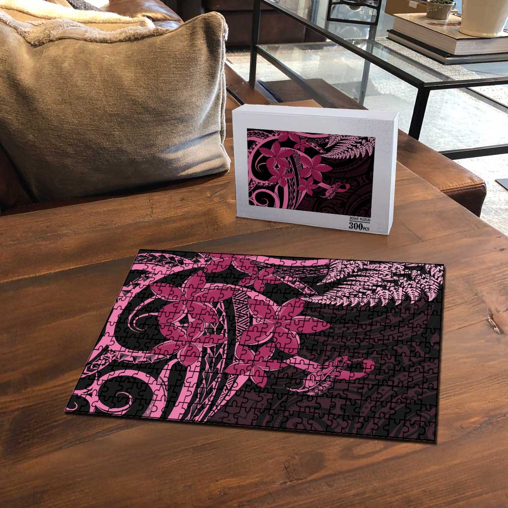 Aotearoa Maori Puzzle Pink Fern Ribbons on Black LT7 - Polynesian Pride