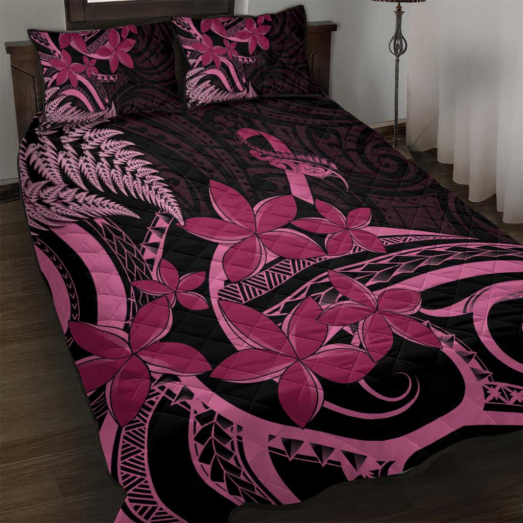 Aotearoa Maori Quilt Bed Set Pink Fern Ribbons on Black LT7 Black - Polynesian Pride