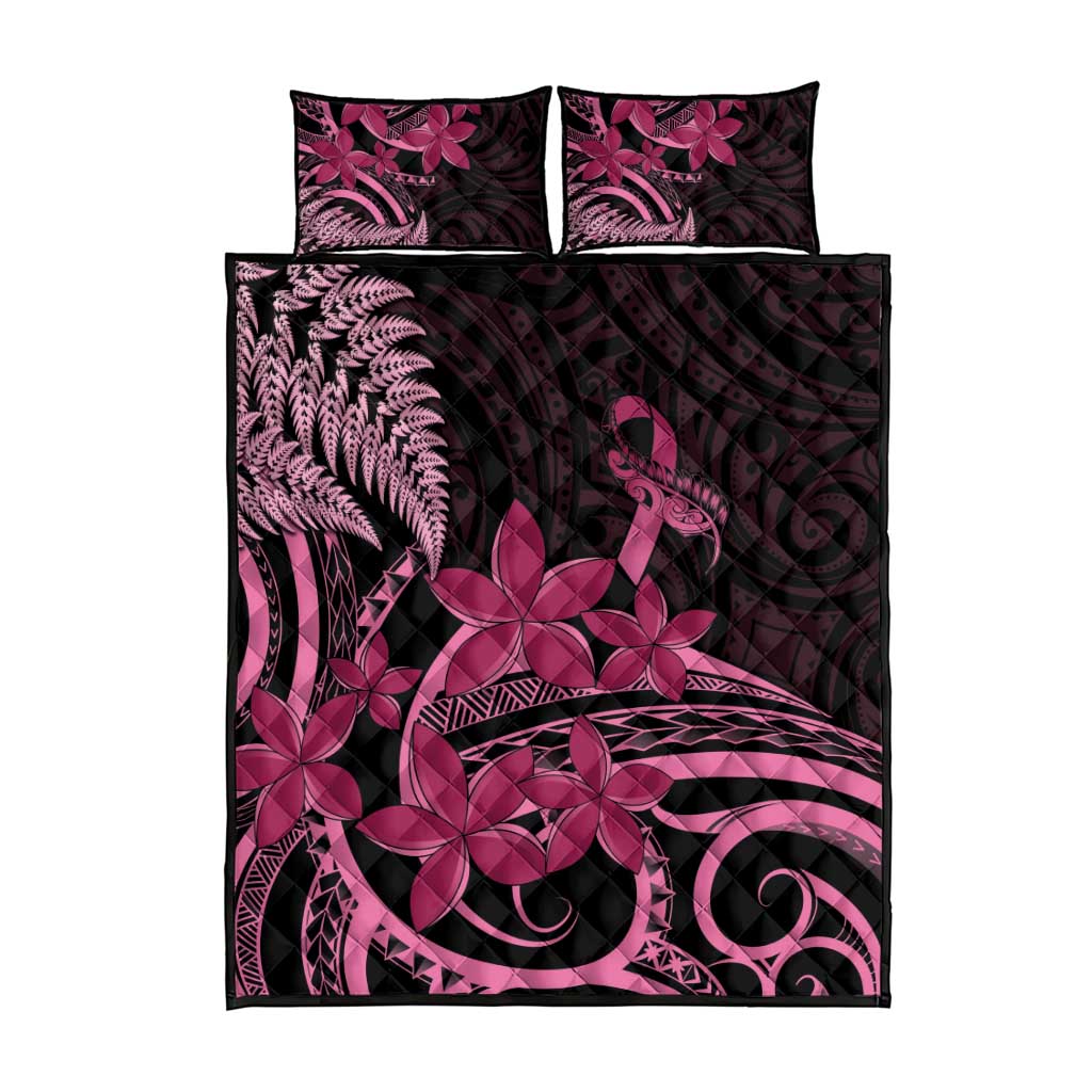 Aotearoa Maori Quilt Bed Set Pink Fern Ribbons on Black LT7 - Polynesian Pride