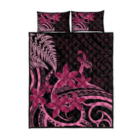 Aotearoa Maori Quilt Bed Set Pink Fern Ribbons on Black LT7 - Polynesian Pride