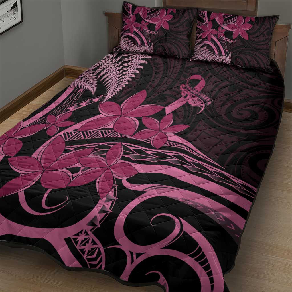 Aotearoa Maori Quilt Bed Set Pink Fern Ribbons on Black LT7 - Polynesian Pride