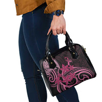 Aotearoa Maori Shoulder Handbag Pink Fern Ribbons on Black - Polynesian Pride