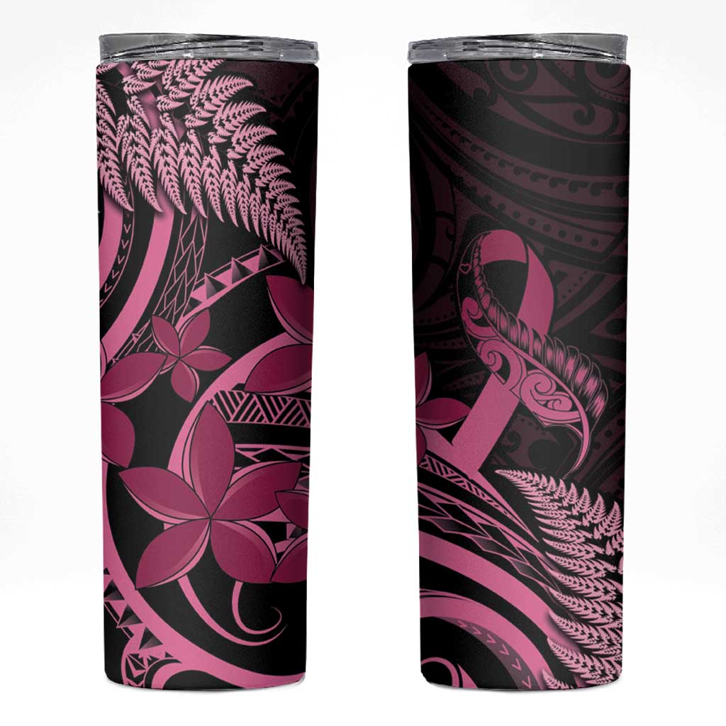 Aotearoa Maori Skinny Tumbler Pink Fern Ribbons on Black LT7 Black - Polynesian Pride