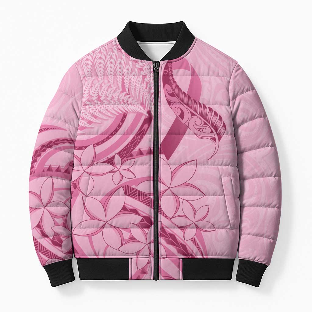 Aotearoa Maori Bomber Puffer Jacket Pink Fern Ribbons LT7 Unisex Pink - Polynesian Pride