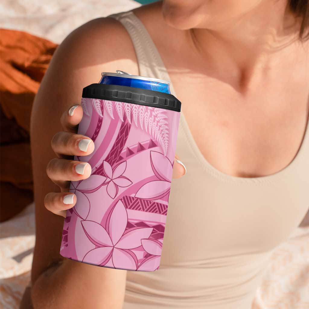 Aotearoa Maori 4 in 1 Can Cooler Tumbler Pink Fern Ribbons - Polynesian Pride