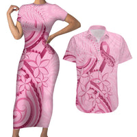 Aotearoa Maori Couples Matching Short Sleeve Bodycon Dress and Hawaiian Shirt Pink Fern Ribbons LT7 Pink - Polynesian Pride