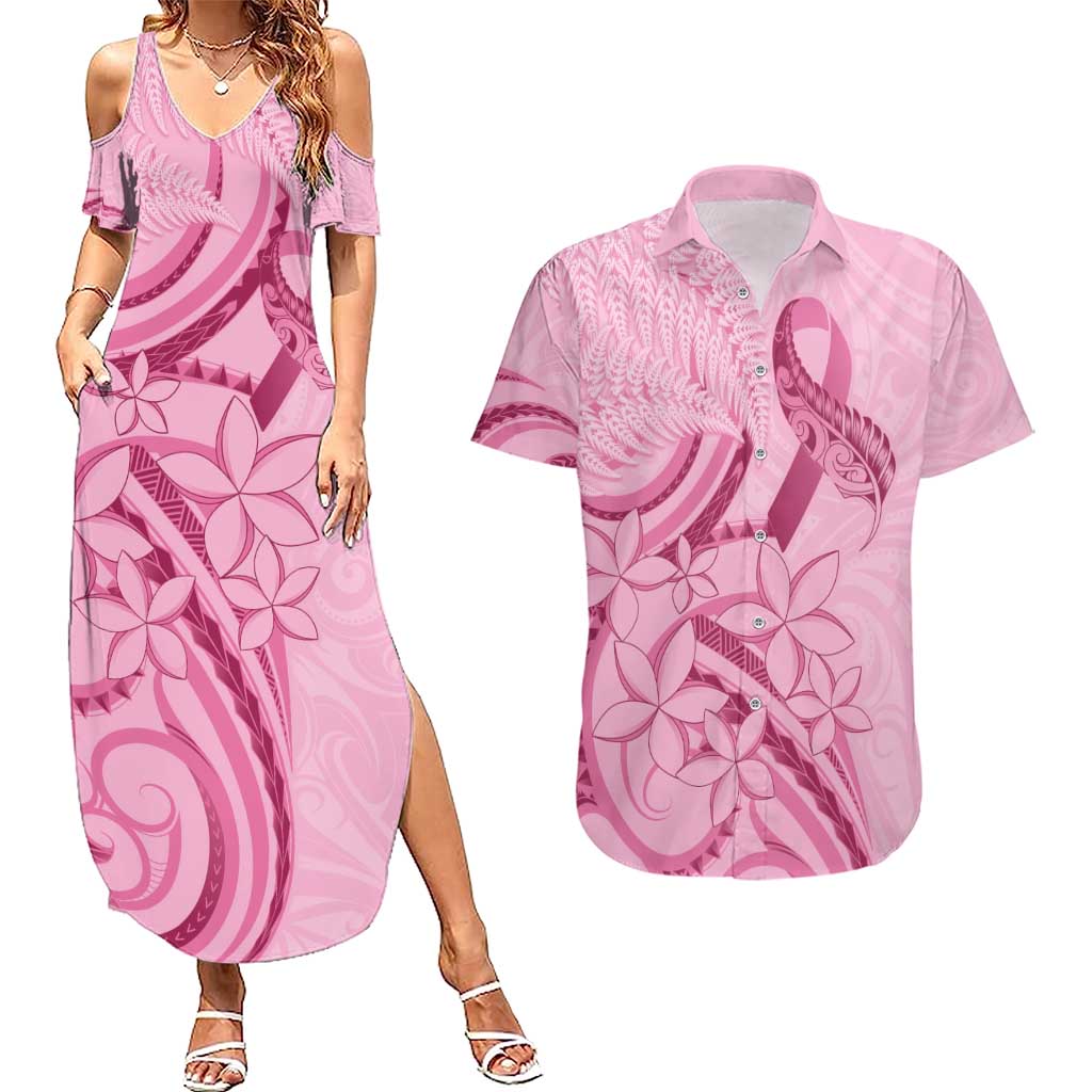 Aotearoa Maori Couples Matching Summer Maxi Dress and Hawaiian Shirt Pink Fern Ribbons LT7 Pink - Polynesian Pride