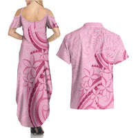 Aotearoa Maori Couples Matching Summer Maxi Dress and Hawaiian Shirt Pink Fern Ribbons LT7 - Polynesian Pride