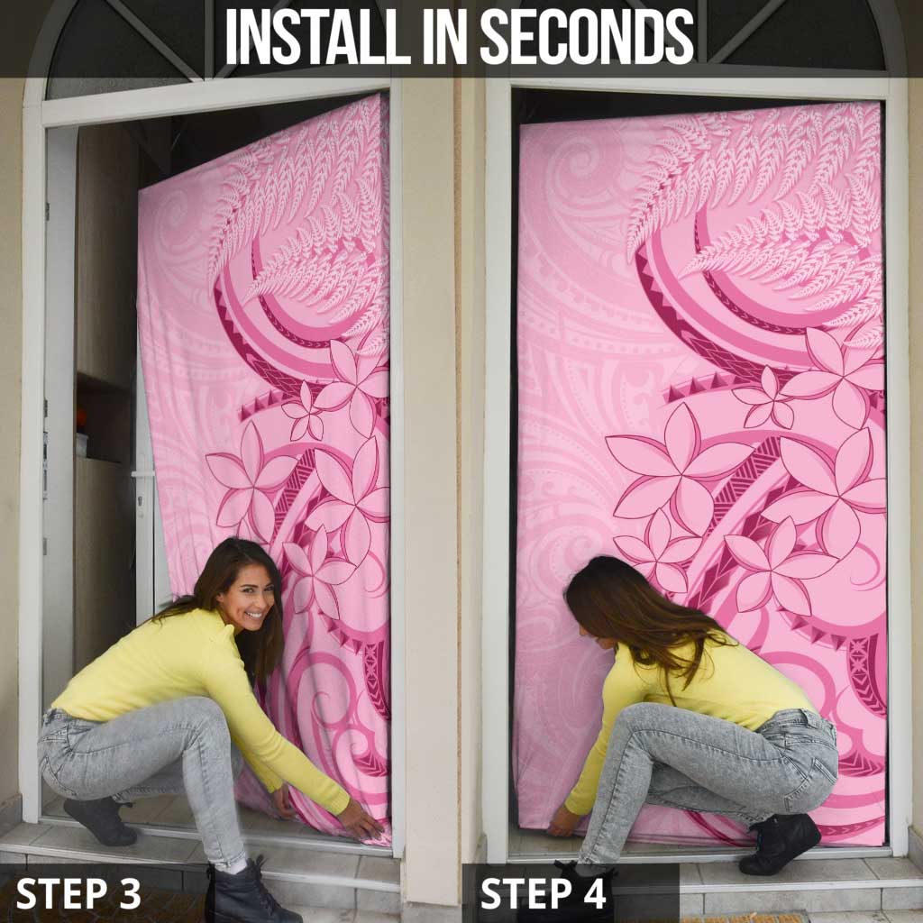 Aotearoa Maori Door Cover Pink Fern Ribbons - Polynesian Pride